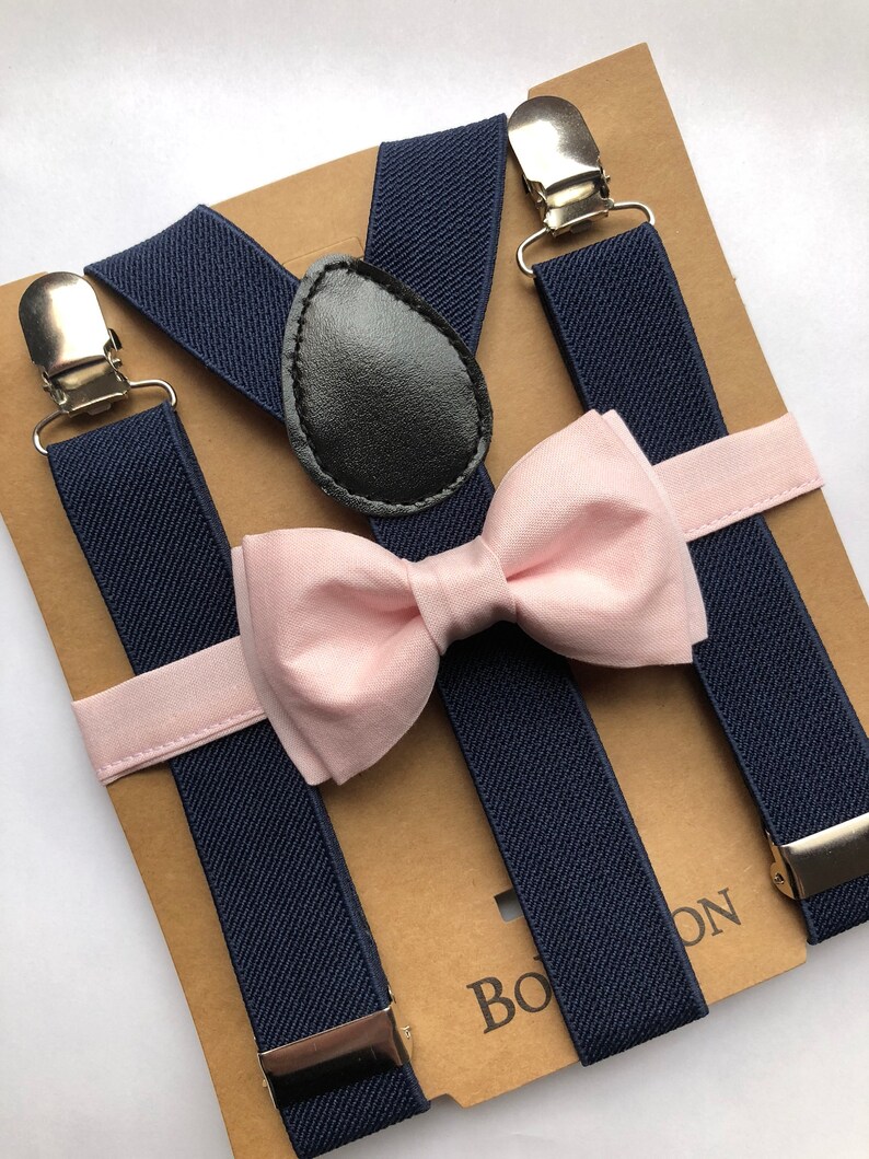 Blush Pink Bow Tie and Navy Blue Suspenders Set/ Two Piece Etsy