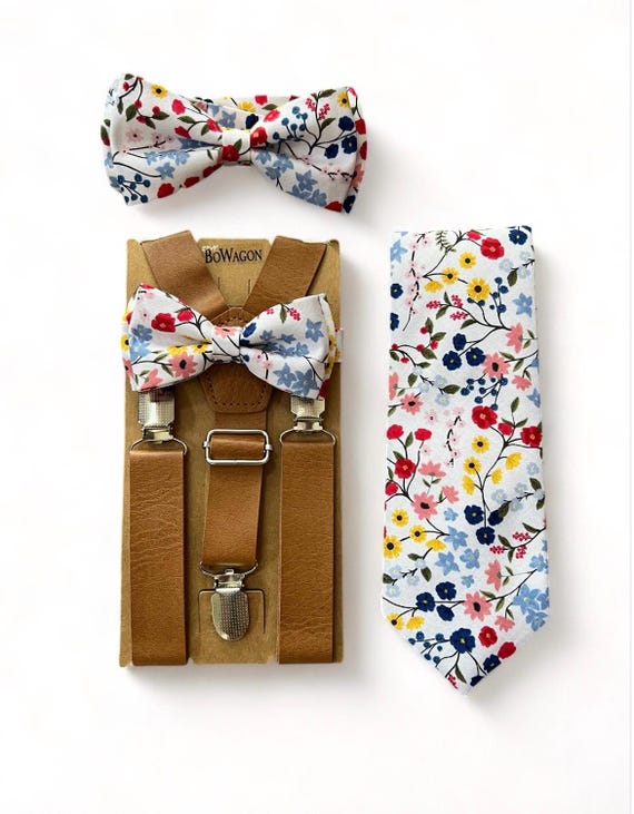 floral tie and suspenders