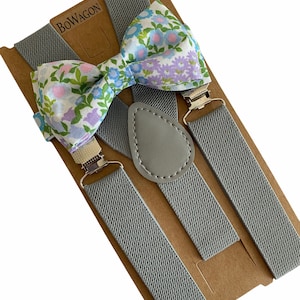 Easter Floral Light Purple Bow Tie and Suspenders Sets. Adults/Kids Lilac Easter bow tie. Easter Suspenders Set.