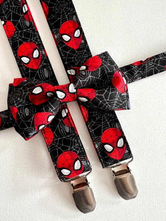 Kids and Adults Superhero Spider Suspenders/ Bow Tie Set! Kids Superhero Suspenders.