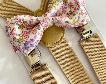 BoWagon Easter Floral Light Blue Bow Tie and Suspenders. Suspenders Only / 6-12yo