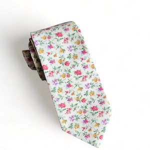 Light Pink Green Spring Flowers Floral Necktie. Light  Pink Flowers NeckTie. Floral Easter Necktie, Bowtie Adults.