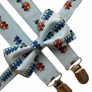 Conjunto de tirantes y pajarita de tren. Pajarita de tren para niños. Tirantes de tren.