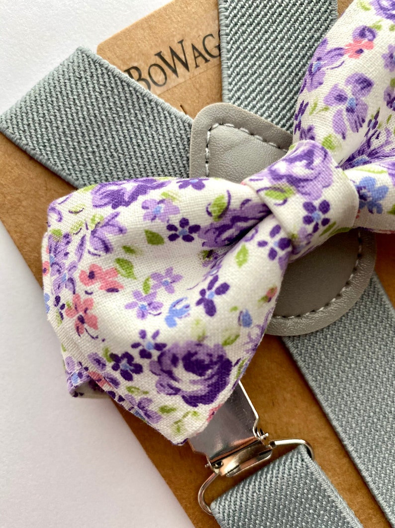 AdultsKids Lilac Easter bow tie Easter Floral Light Purple Bow Tie and Suspenders Sets Easter Suspenders Set.