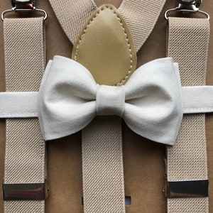 Ivory bow tie and Cream Suspenders set. Kids/Adults. Light ivory set
