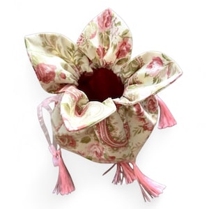 Rose Paisley Regency Drawstring Reticule Purse Bag. Rose Paisley Travel Drawstring Purse. Tudor Reticule Elegant Jewelry Purse.
