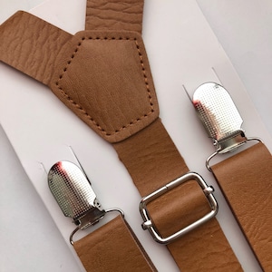 Burnt Orange Thanksgiving Bow Tie Set/ Two Piece Set. Adults/ Kids. Tan Leather Suspenders. image 3