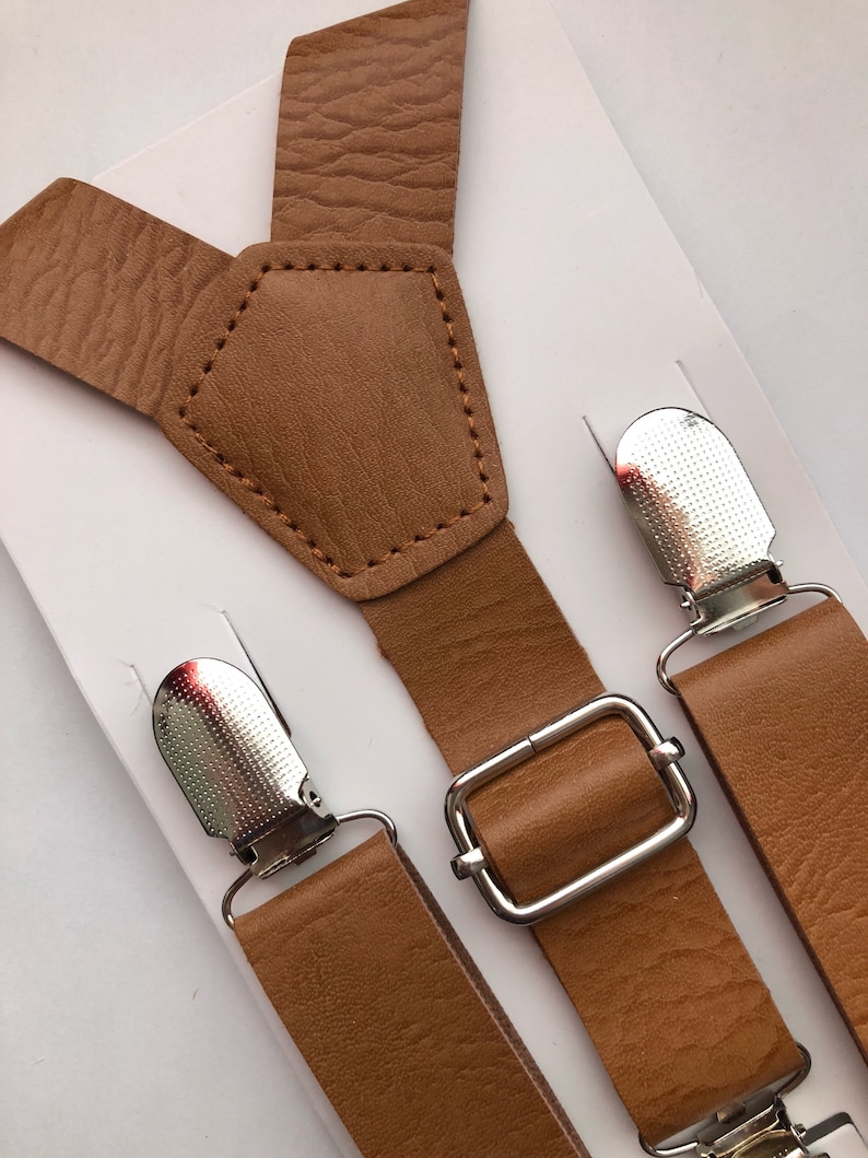 Burnt Orange Thanksgiving Bow Tie Set/ Two Piece Set. Adults/ Kids. Tan Leather Suspenders. image 3