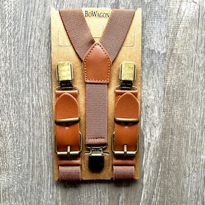Leather Brown Buckle Best Man Suspenders  Groomsman/ Ring Bearer 1 inch Suspenders/Kids/Adults