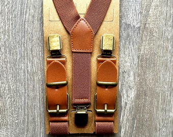 Brown Elastic Suspenders  Groomsman/ Ring Bearer 1 inch Suspenders/Kids/Adults