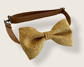 Burlap Brown Bow Tie. Kids/Adults. Burlap Wedding Bow Tie. Groomsmen Bowtie. Best men bowtie.