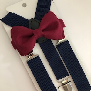Burgundy/Maroon Bowtie/Navy Blue Suspenders Set. Burgundy Bow Tie Set!