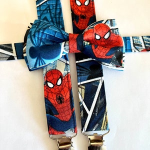 Superhero Spider Man Geek Suspenders/ Bow Tie Set! Kids Superhero Bow Tie. Superhero Suspenders.