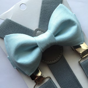 Light Blue Bow Tie and Grey Suspenders Set. Adult/kids - Etsy
