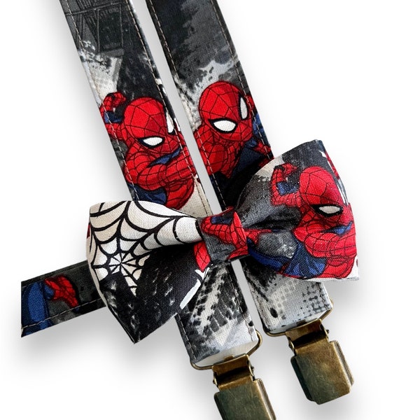 Spider-Man Suspenders and Bow Tie. Kids Superhero Bow Tie. Superhero Suspenders.