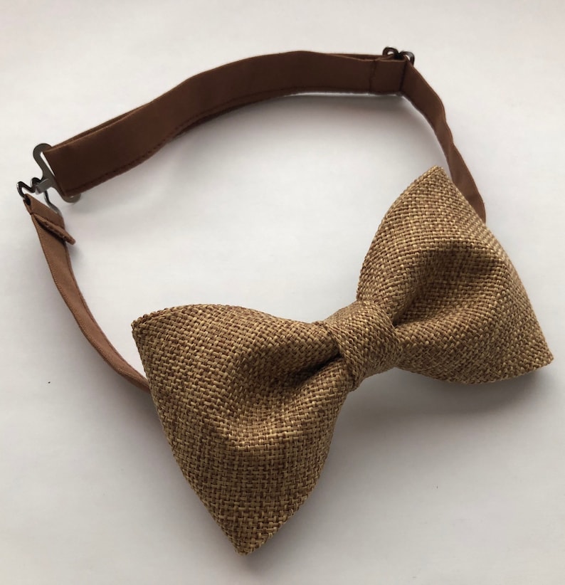 Vintage Tan Leather Suspenders and Brown Burlap Bow Tie Set Two Piece Set KidsAdults
