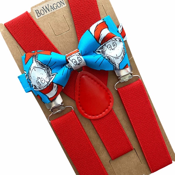 Cat in the Hat  Bow tie. Hat Bow tie. Kids Birthday Bow tie and Suspenders.