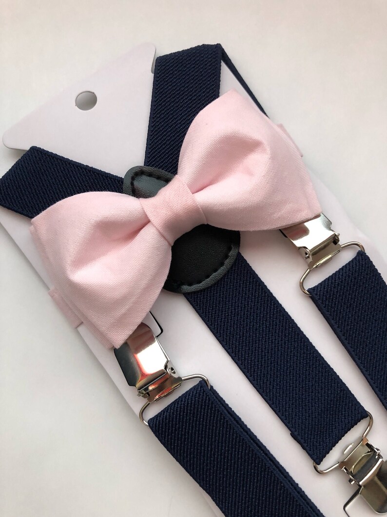 Blush Pink Bow Tie and Navy Blue Suspenders Set/ Two Piece Etsy