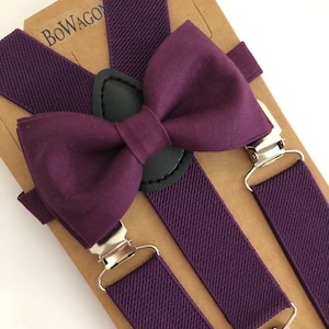 Eggplant Purple Bow Tie and Purple Suspenders Set. Adults/Kids