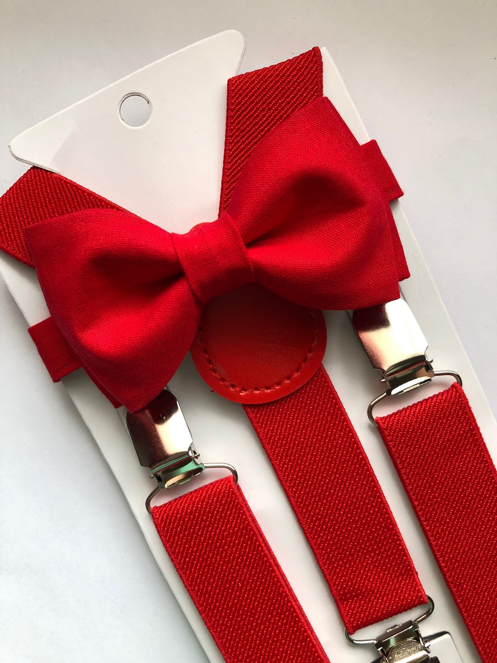 Red Flat Cap & Bowtie with White Suspenders