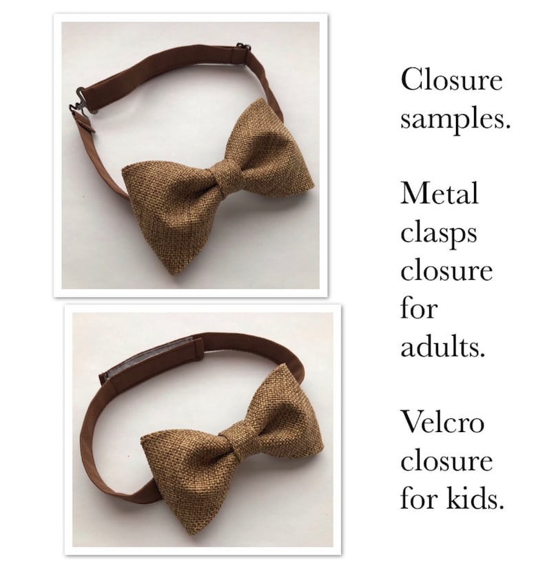 Vintage Tan Leather Suspenders and Brown Burlap Bow Tie Set Two Piece Set KidsAdults