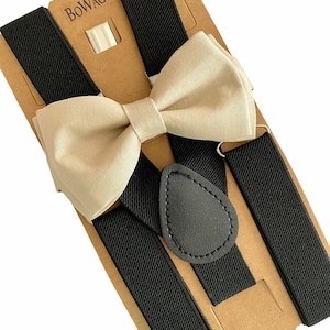 Champagne Bow Tie and Black Suspenders Sets. Adults/Kids