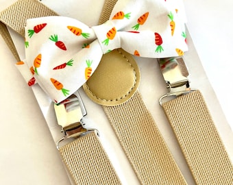 Easter Bow Tie and Beige Suspenders Sets. Carrots Easter Bow Tie Adults/Kids Easter bow tie.