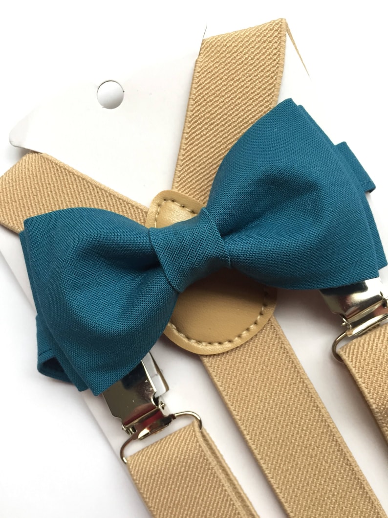 Teal Bowtie/beige Suspenders Set. Teal Bow Tie Set Etsy