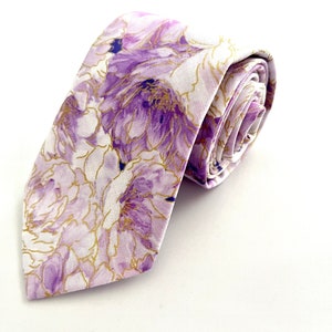 Lavender Lilac Purple and Gold Floral Necktie. Light Purple Spring Lilac NeckTie. Lavender Floral Easter Necktie, Bowtie Adults.