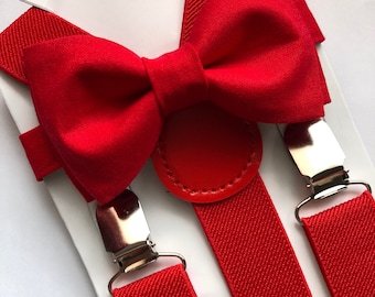 Red Suspenders and Red Bow Tie. Valentine’s Red Bow Tie and Red Suspenders Set. Adults/Kids. Christmas Bow Tie. Red Bow Tie.