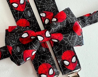 Kids and Adults Superhero Spider Suspenders/ Bow Tie Set! Kids Superhero Suspenders.