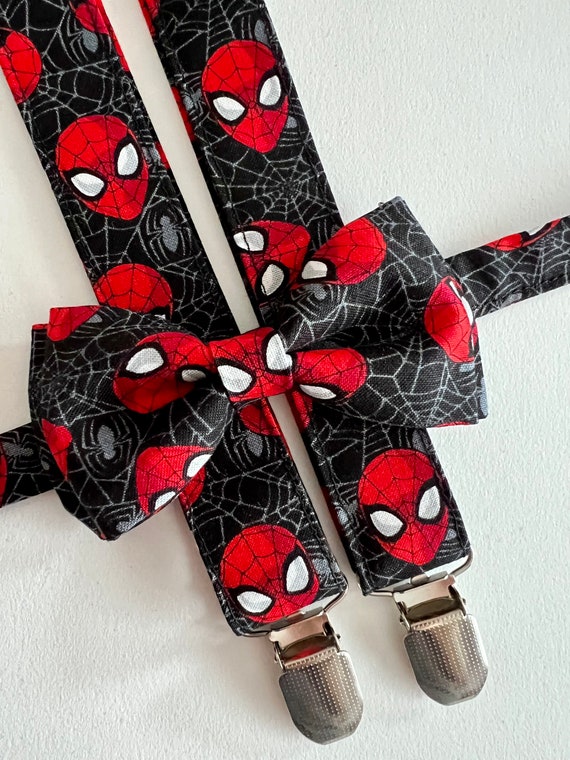 Kids and Adults Superhero Spider Suspenders/ Bow Tie Set! Kids Superhero Suspenders.