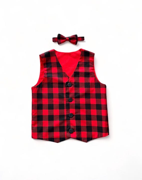 Buffalo Plaid Vest and Bow Tie Christmas Vest and Bow Tie
