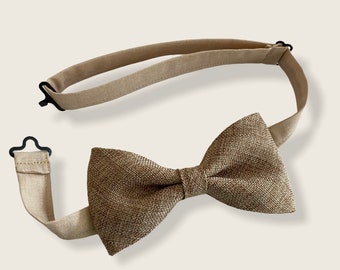 Burlap Khaki Bow Tie. Kids/Adults. Burlap Wedding Bow Tie. Groomsmen Bowtie. Best men bowtie.
