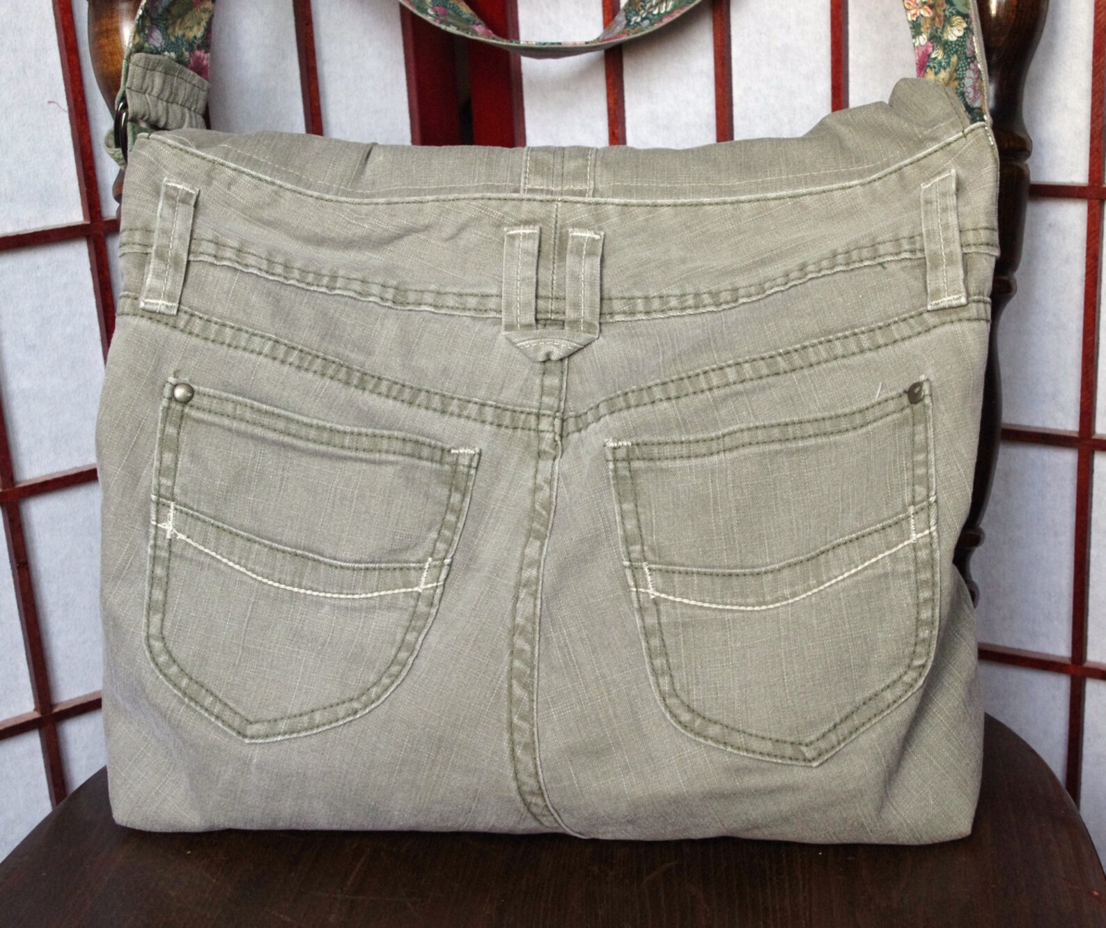 Large Recycled Denim Messenger Bag ecofriendly khaki jeans | Etsy