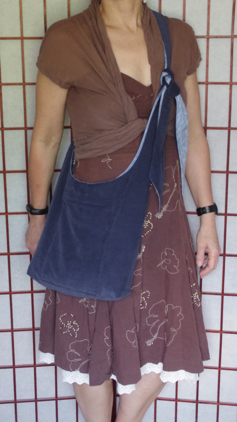 Ecofriendly Hippie Boho Sling Bag from Recycled Fabric Adjustable Strap Handmade Cross Body Black Corduroy Crossbody Hobo Bag