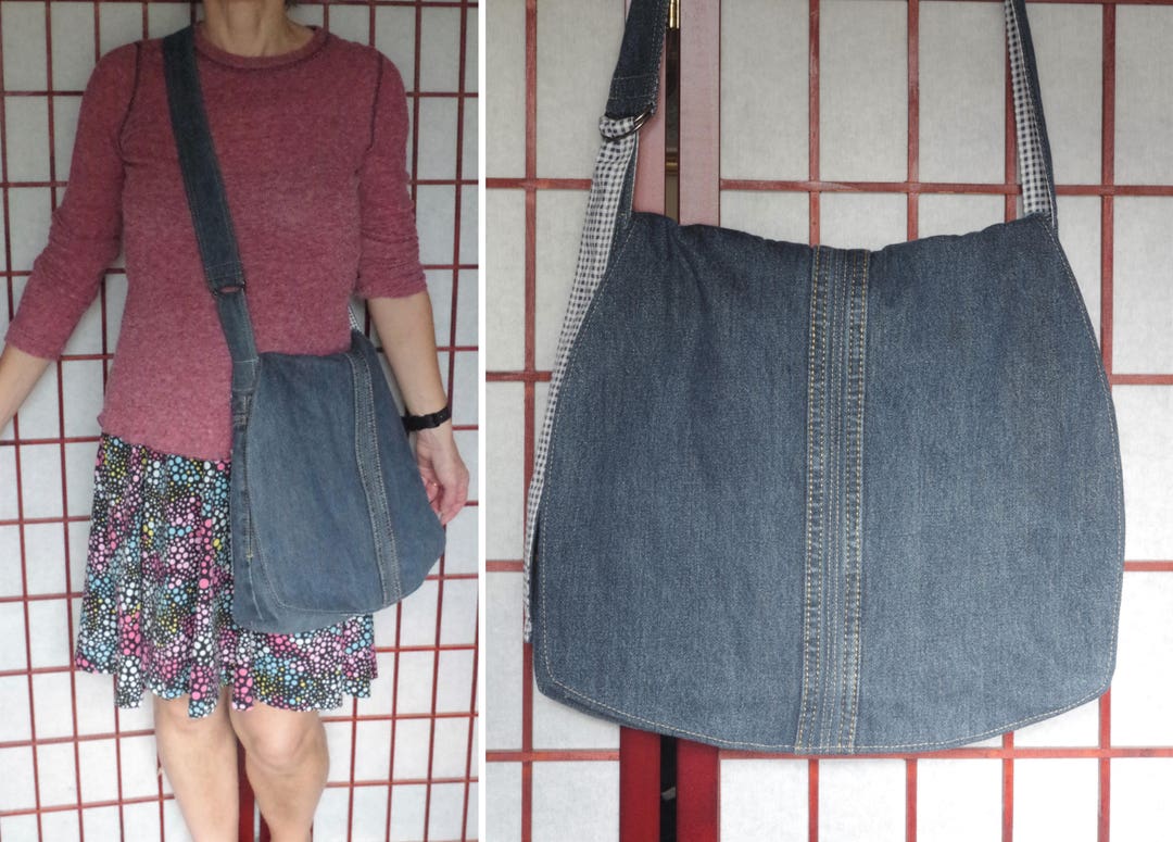 Recycled Denim Messenger Bag With Pockets and Adjustable - Etsy