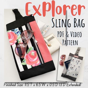 Patrón de costura en PDF y video / Bolso bandolera de viaje "Explorer" / Bolsillo frontal con cremallera / Extensible