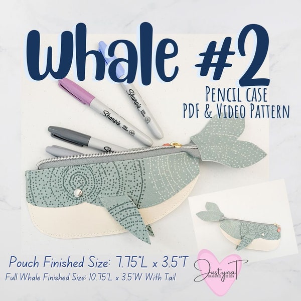 PDF Pattern | Whale #2 Pencil Case | Zipper Pouch | JustynaTHandMade