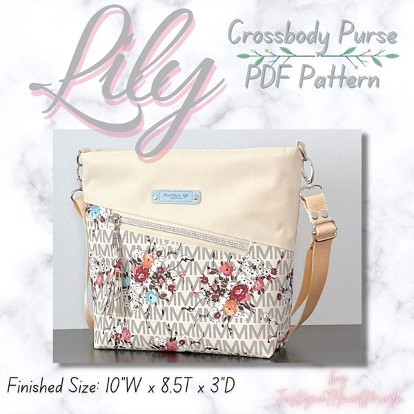 PDF Pattern Download - "Lily" Angle Front Pocket Crossbody Purse / 3 Outer Pockets and 3 Inside Pockets / Instructions with Pictures