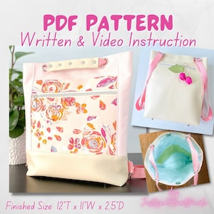 PDF Pattern Download | "Rose" Convertible Backpack | Tote Bag | Front Zipper & Slip Pocket | Back Zipper Pocket | 3 Inside Pockets