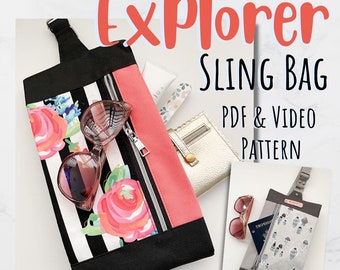 PDF & Video Sewing Pattern | "Explorer" Travel Sling Bag | Front Zipper Pocket | Extendable