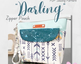 PDF Pattern Download | "Darling" Zipper Pouch | Wristlet | Flap Front Pocket | 2 Back Slip Pockets