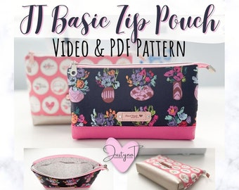 PDF + Video Sewing Pattern | JT Basic Zip Pouch | 2 Sizes | Pockets Inside