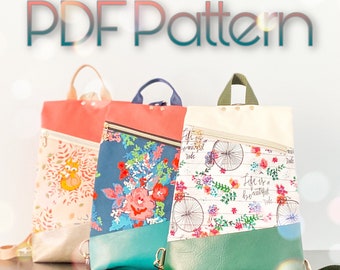 PDF Pattern Download | "April" Slim Backpack / Sling Bag | Front Zipper Pocket | 3 Slip Pockets Inside