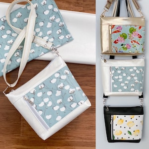 Patrón de costura en PDF para bolso o cartera tipo bandolera, bolsillos delanteros y traseros con cremallera, apto para principiantes