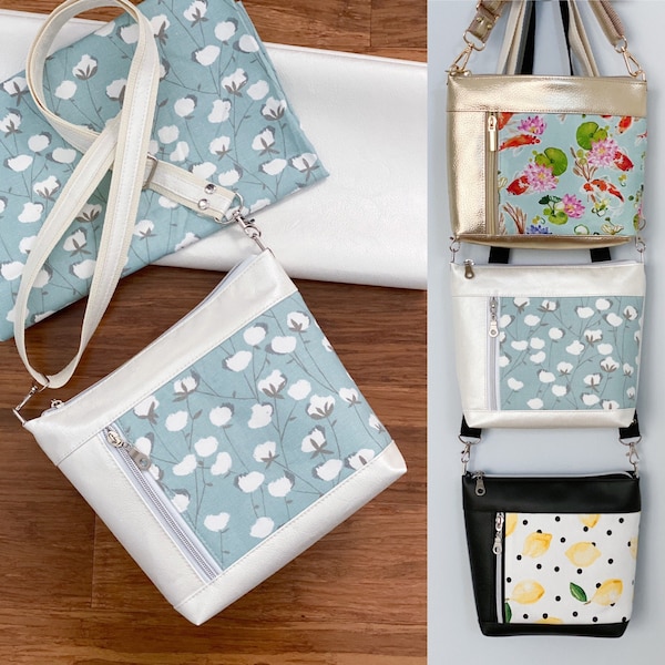 Crossbody Purse / Bag PDF Sewing Patter, Front & Back Zipper Pockets, Beginner Friendly