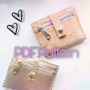 Descarga de patrón PDF / Cartera plegada "pequeña" / 6 ranuras para tarjetas / Bolsillo para efectivo / Bolsillo con cremallera
