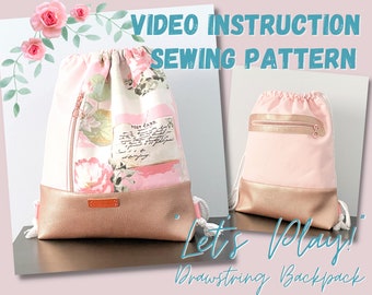 PDF & Video Pattern | Let's Play Drawstring Backpack | Front Zipper Pocket | Back Zipper Pocket