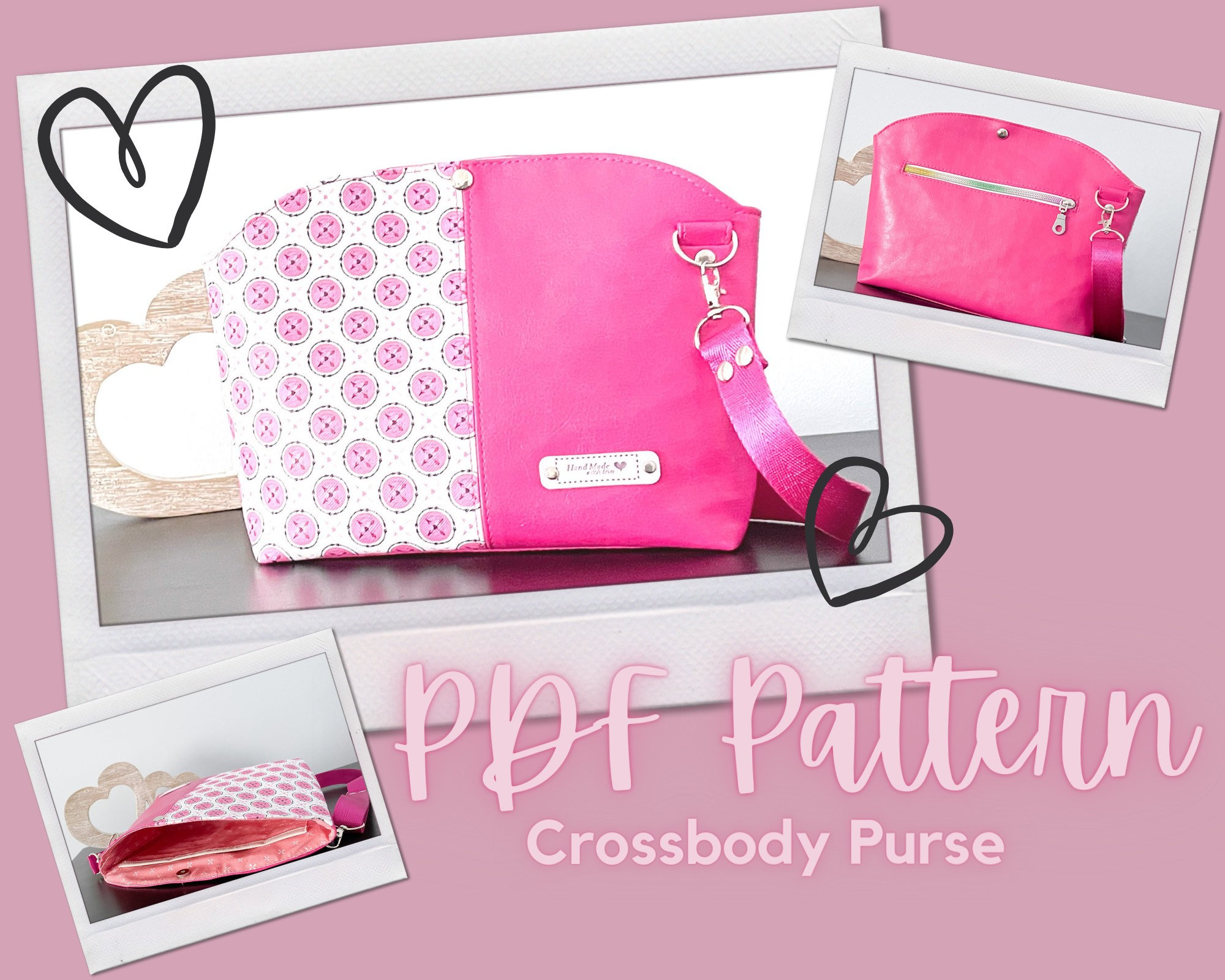 PDF Pattern Aster Crossbody Purse Outside Zipper Pocket 3 Inside